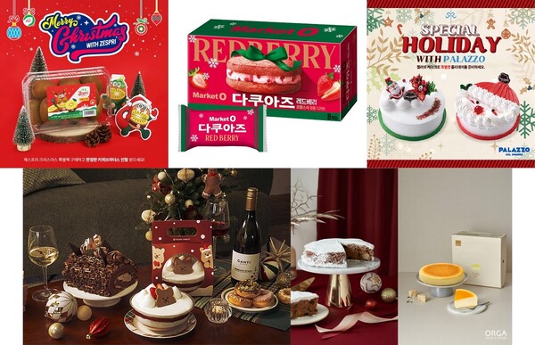 제스프리, 오리온, 해태제과 빨라쪼, 풀무원 올가홀푸드, 신세계푸드 (시계방향으로)