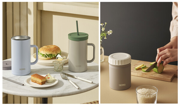 써모스 더 콤팩트 스트로 컵앤텀블러 1L, 보온보냉 푸드컨테이너 500ml (왼쪽부터)