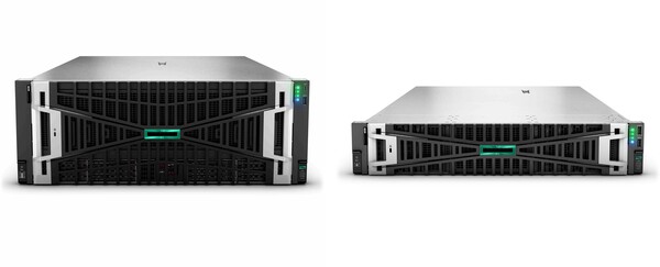 HPE 프로라이언트 DL380a Gen12와  HPE 프로라이언트 DL384 Gen11 (왼쪽부터)