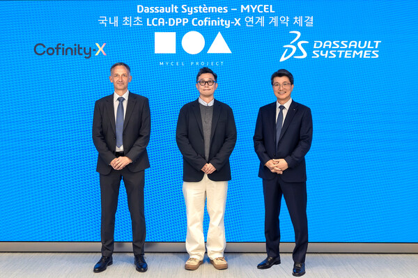 토마스 뢴쉬(Thomas Rösch) Cofinity X 대표이사(좌), 사성진 마이셀 대표이사(중), 정운성 다쏘시스템코리아 대표이사(우)